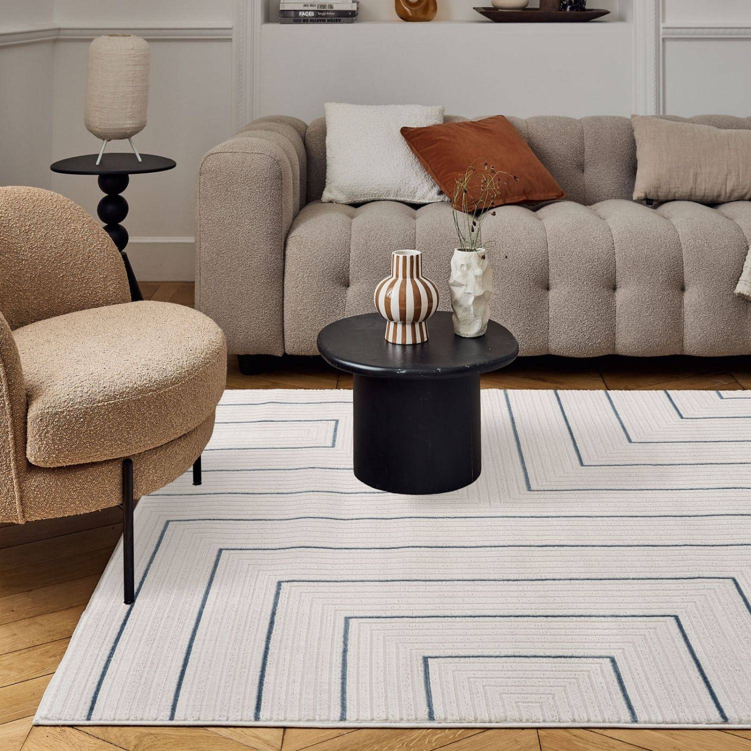 Carmel Cream-Blue Geometric Rug – 6040