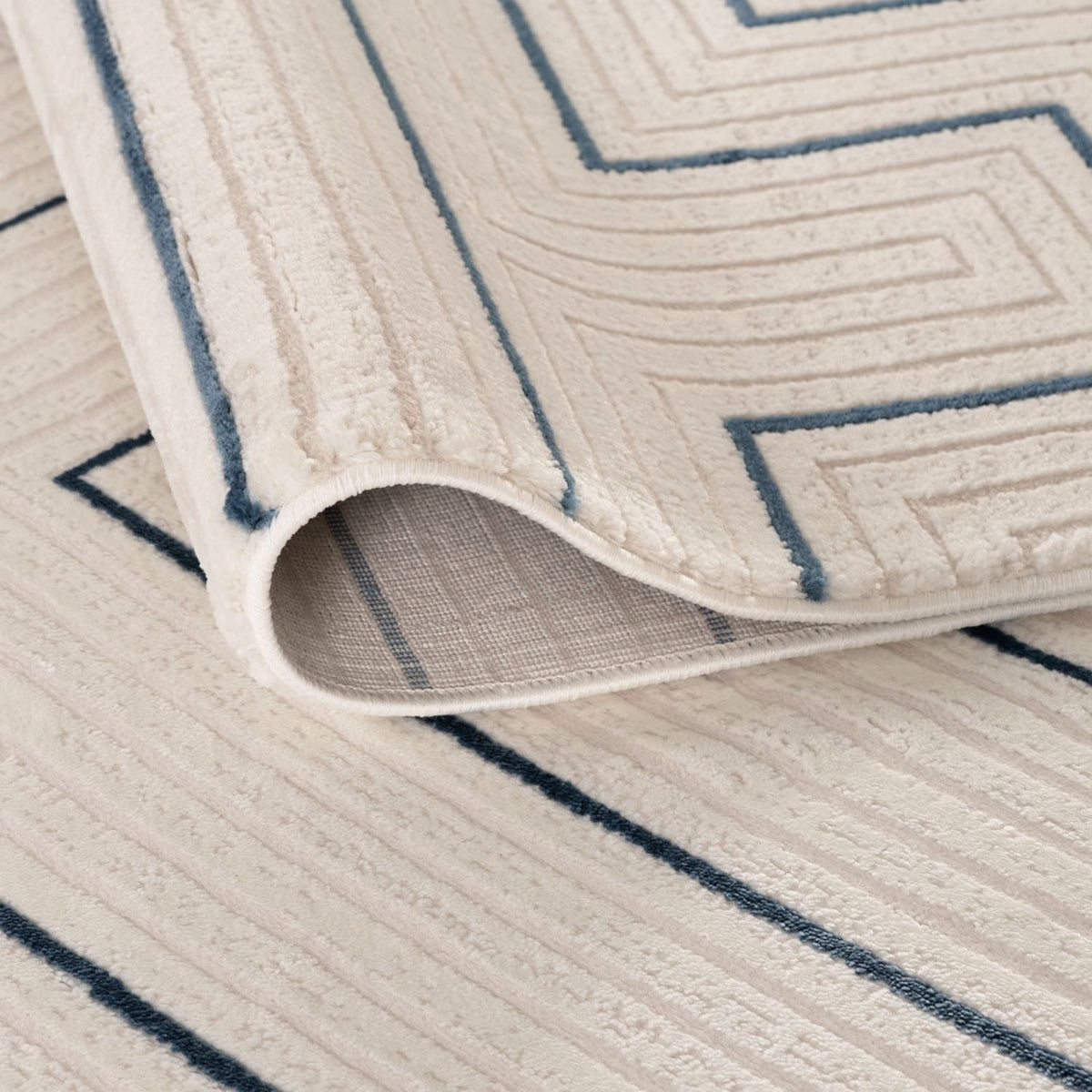 Carmel Cream-Blue Geometric Rug – 6040