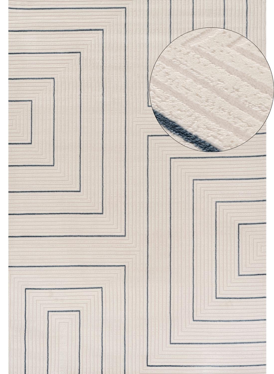 Carmel Cream-Blue Geometric Rug – 6040