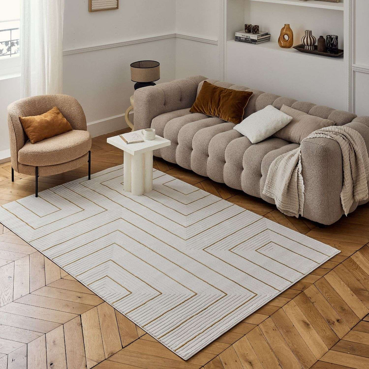 Carmel Cream-Gold Geometric Rug – 6040