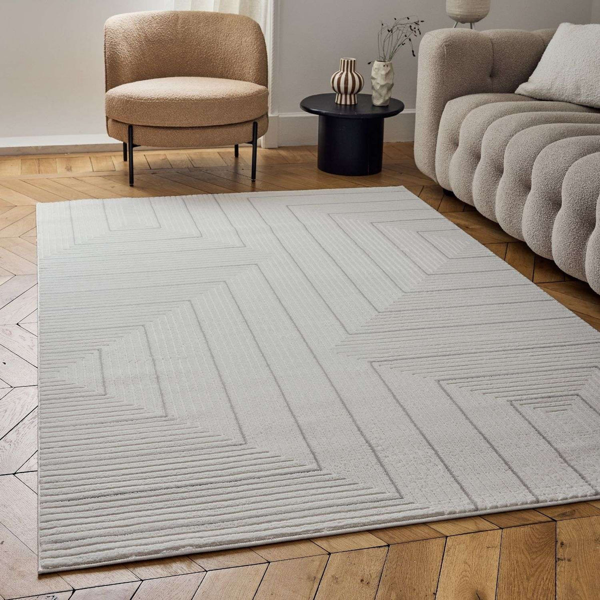 Carmel Cream-Grey Geometric Rug – 6040