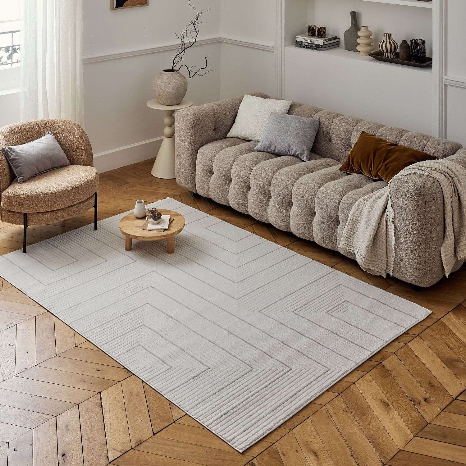 Carmel Cream-Grey Geometric Rug – 6040