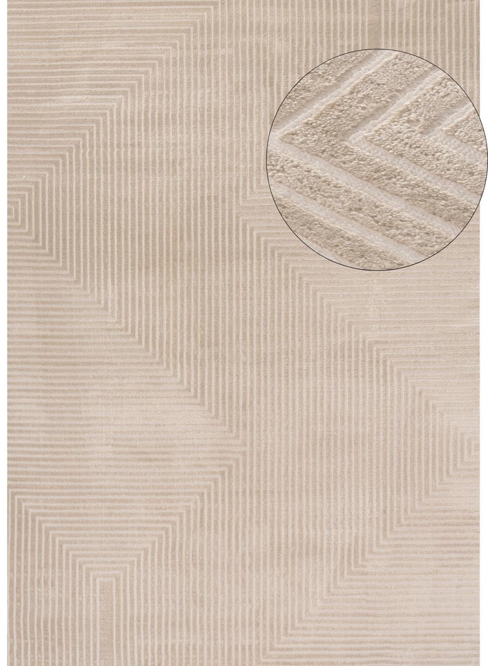 Carmel Beige-Cream Geometric Rug – 6050 shown in an illustrative room