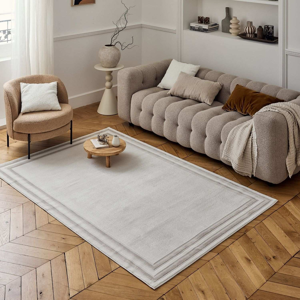 Carmel Cream-Beige Bordered Rug – 6060