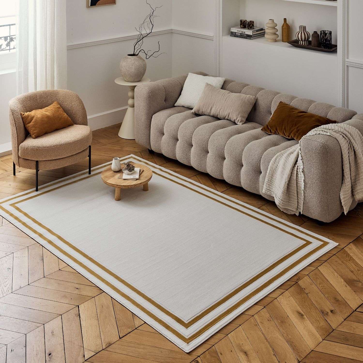 Carmel Cream-Gold Bordered Rug – 6060