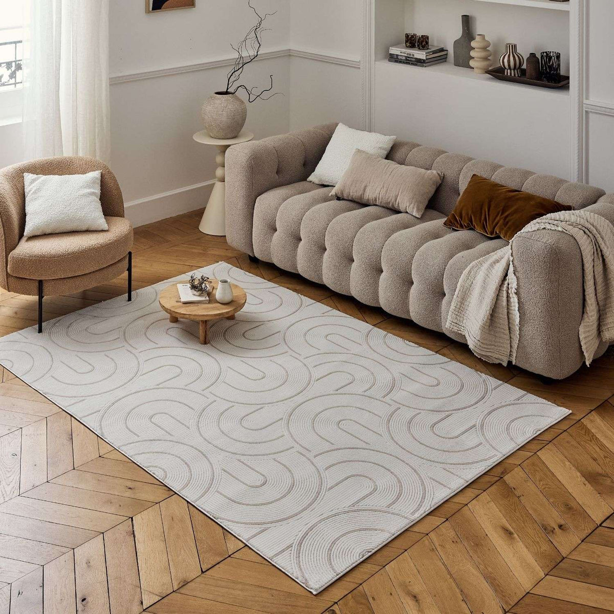 Carmel Cream-Beige Geometric Rug – 6070