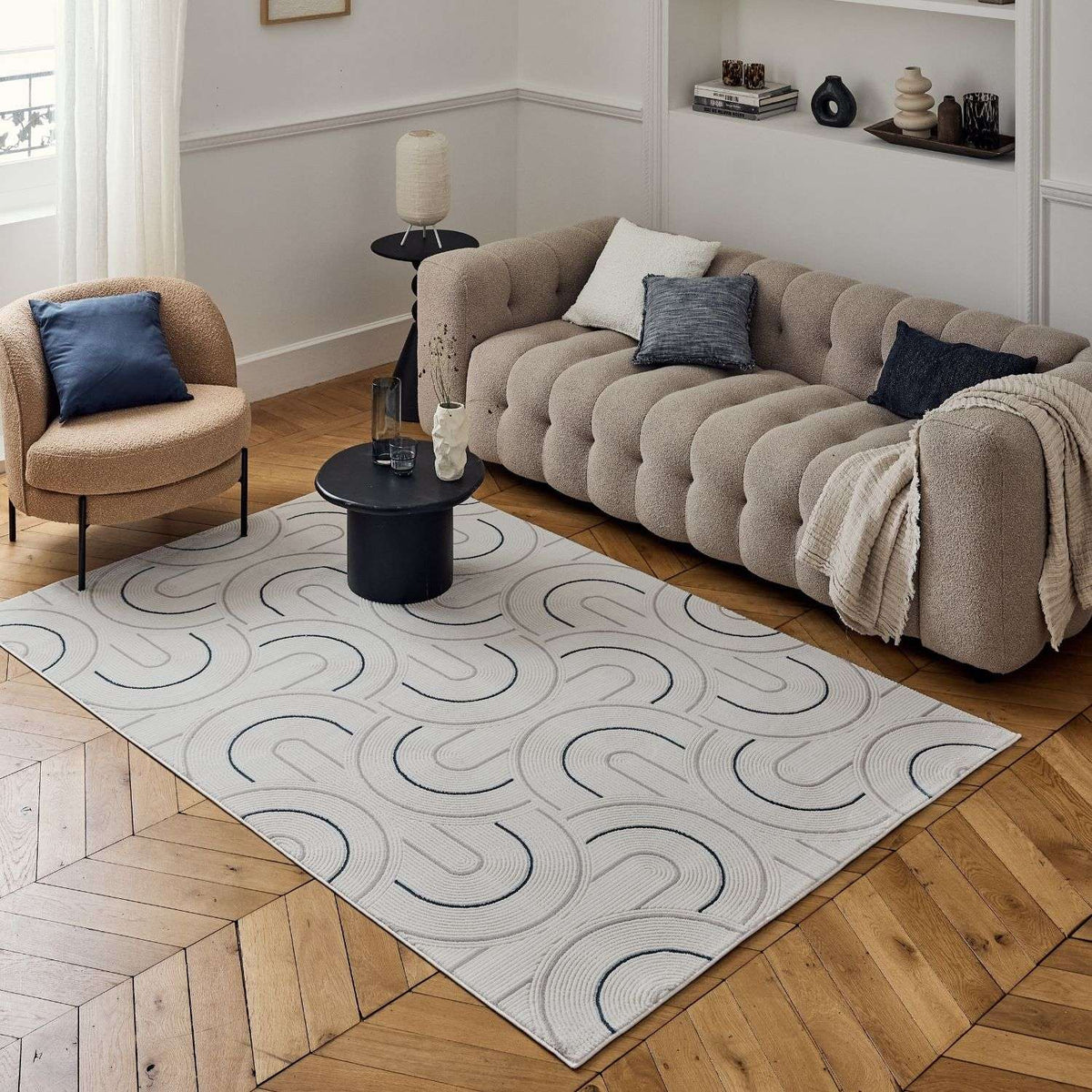 Carmel Cream-Blue Geometric Rug – 6070