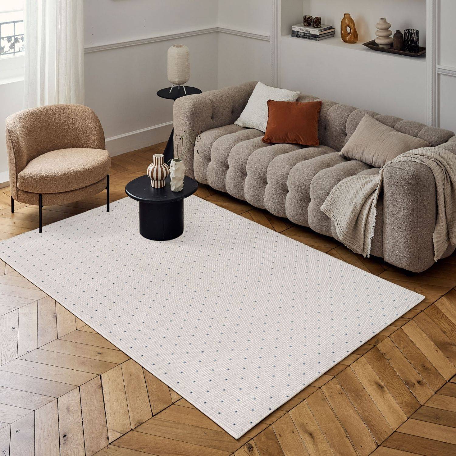 Carmel Cream-Blue Dots Rug – 6080