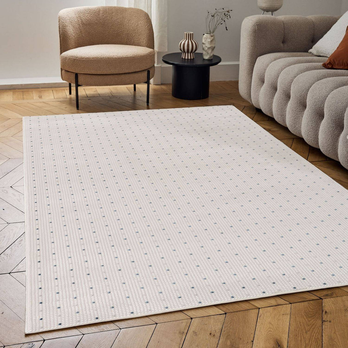 Carmel Cream-Blue Dots Rug – 6080
