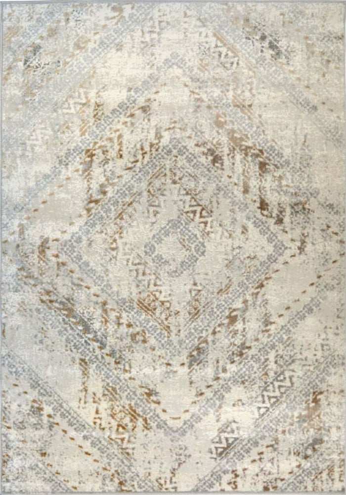 Abstract Vintage Cream/Ochre Rug shown in an illustrative room