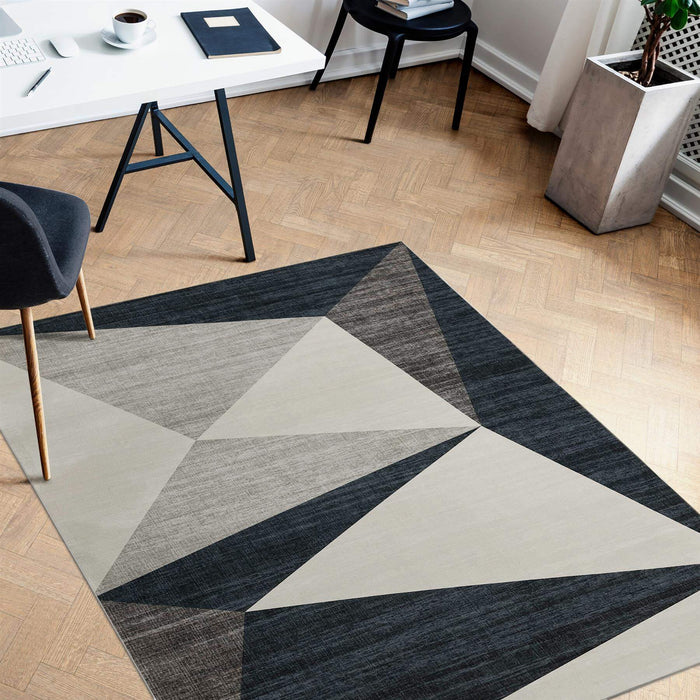 Tokyo Geo Blue Rug shown in an illustrative room