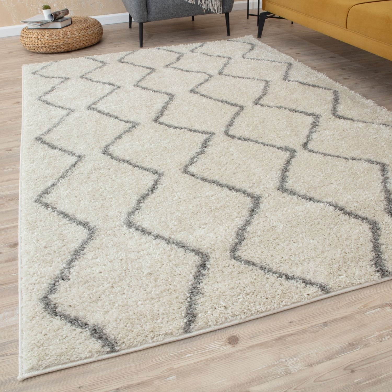 Moroccan Ivory Grey Shaggy Rug – 800