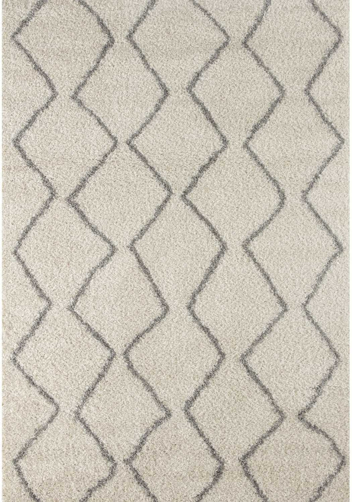 Moroccan Ivory Grey Shaggy Rug – 800 shown in an illustrative room