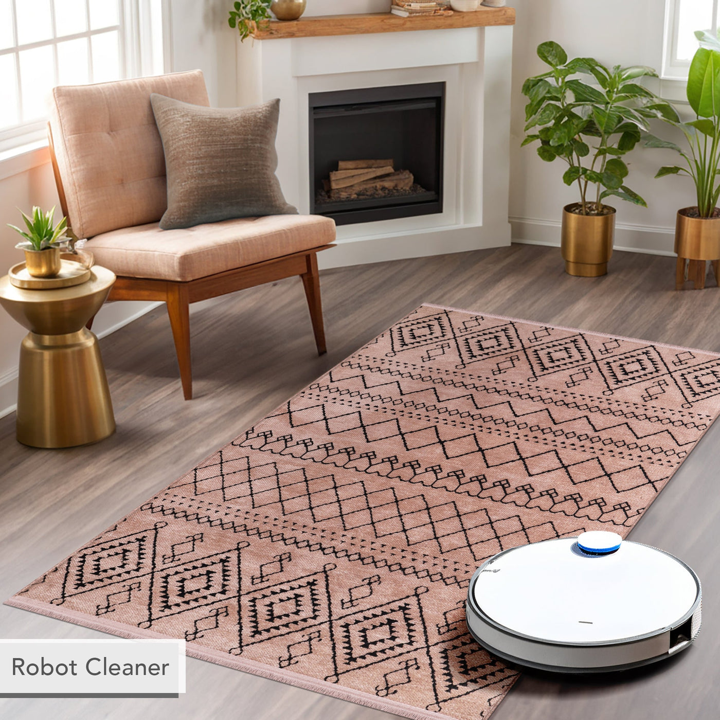 Brown washable rug from Netline Home featuring soft chenille fabric, ideal for easy cleaning and cozy home decor.