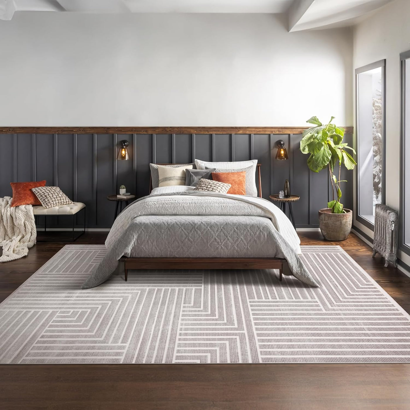 Light gray Netline Home plush area rug for living room, bedroom, or office, non-shedding and shed-resistant large modern carpet.