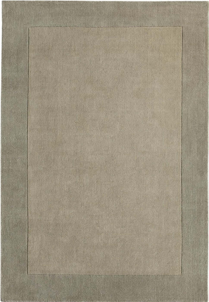 Bordered Taupe Wool Rug shown in an illustrative room