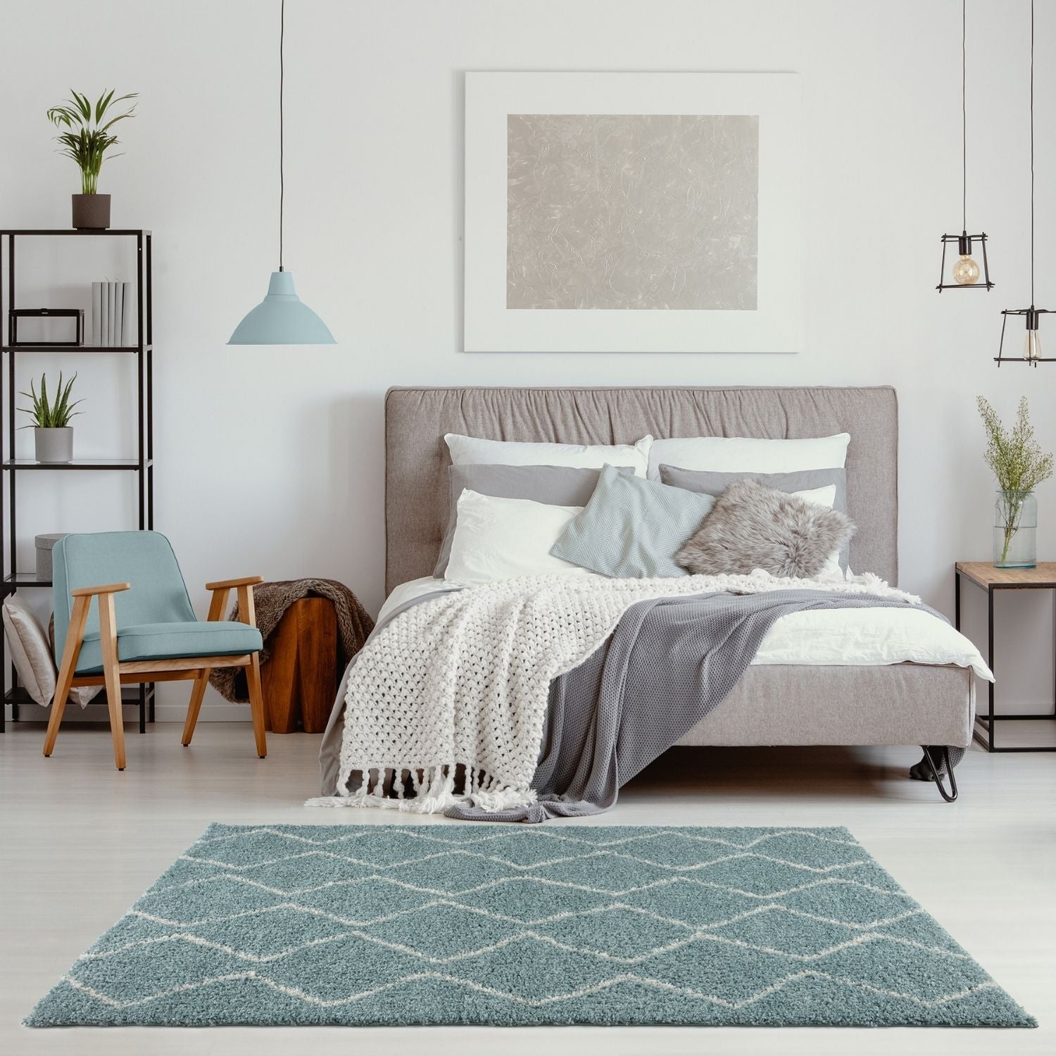 Moroccan Duck Egg Blue Shaggy Rug – 850