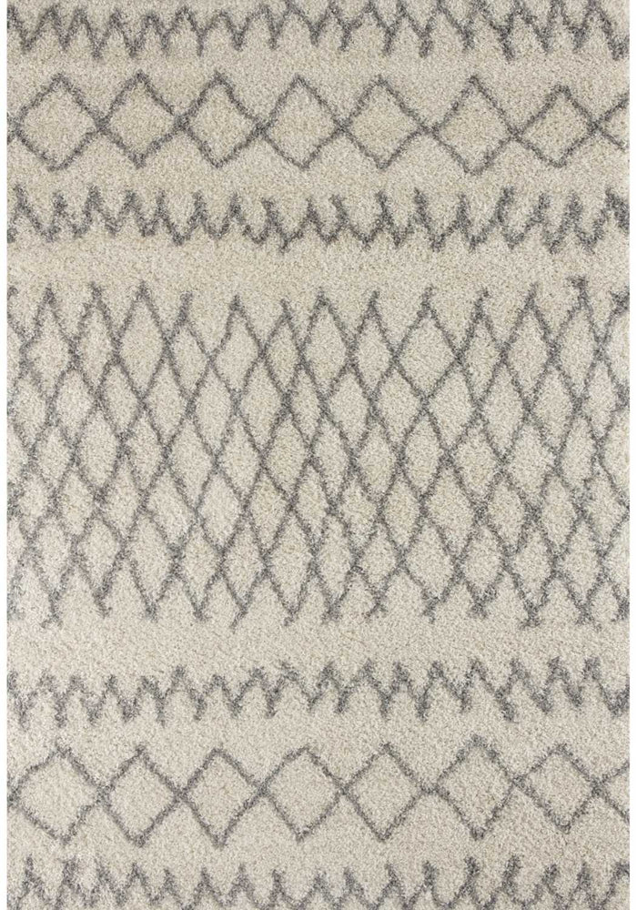 Moroccan Ivory Grey Shaggy Rug – 900 shown in an illustrative room
