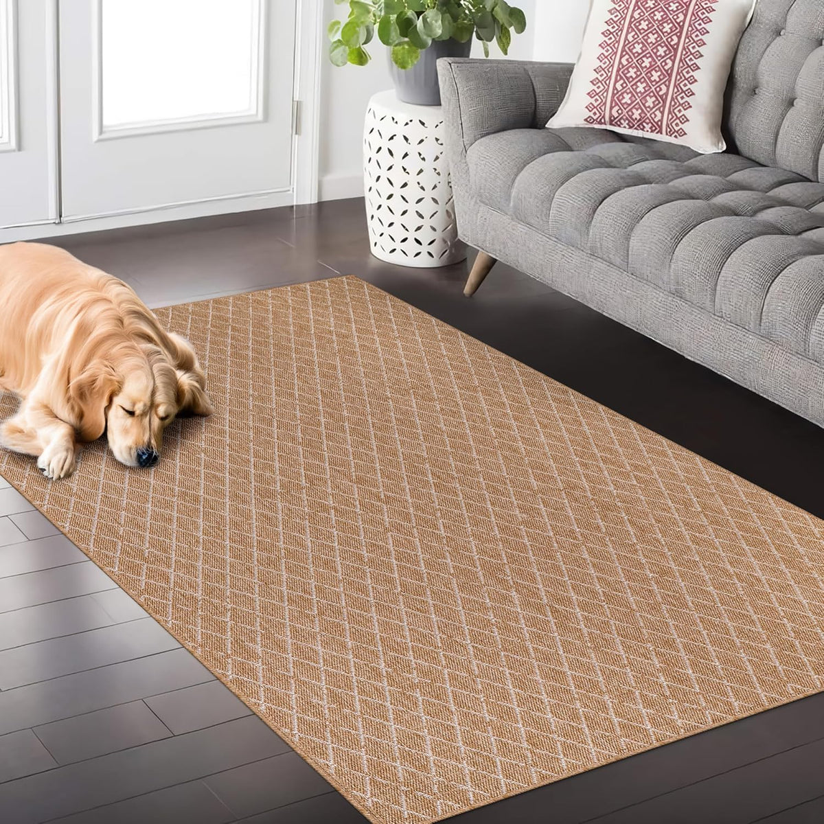 Jute-effect washable runner rug for indoor and outdoor use by Netline Home, showing textured natural fiber design.