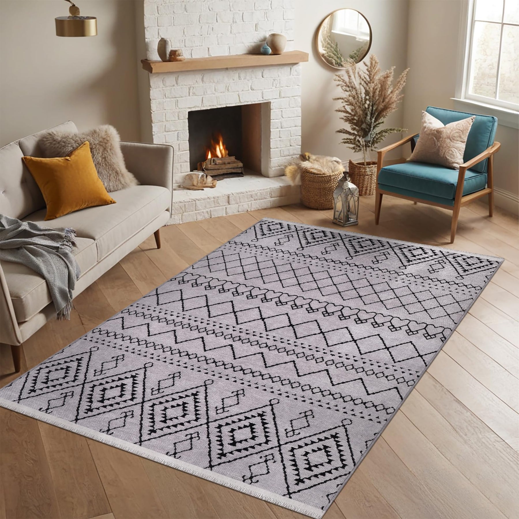 Red machine washable runner rug from Netline Home, low pile non-slip pet-friendly area rug for living room, bedroom, or kitchen.