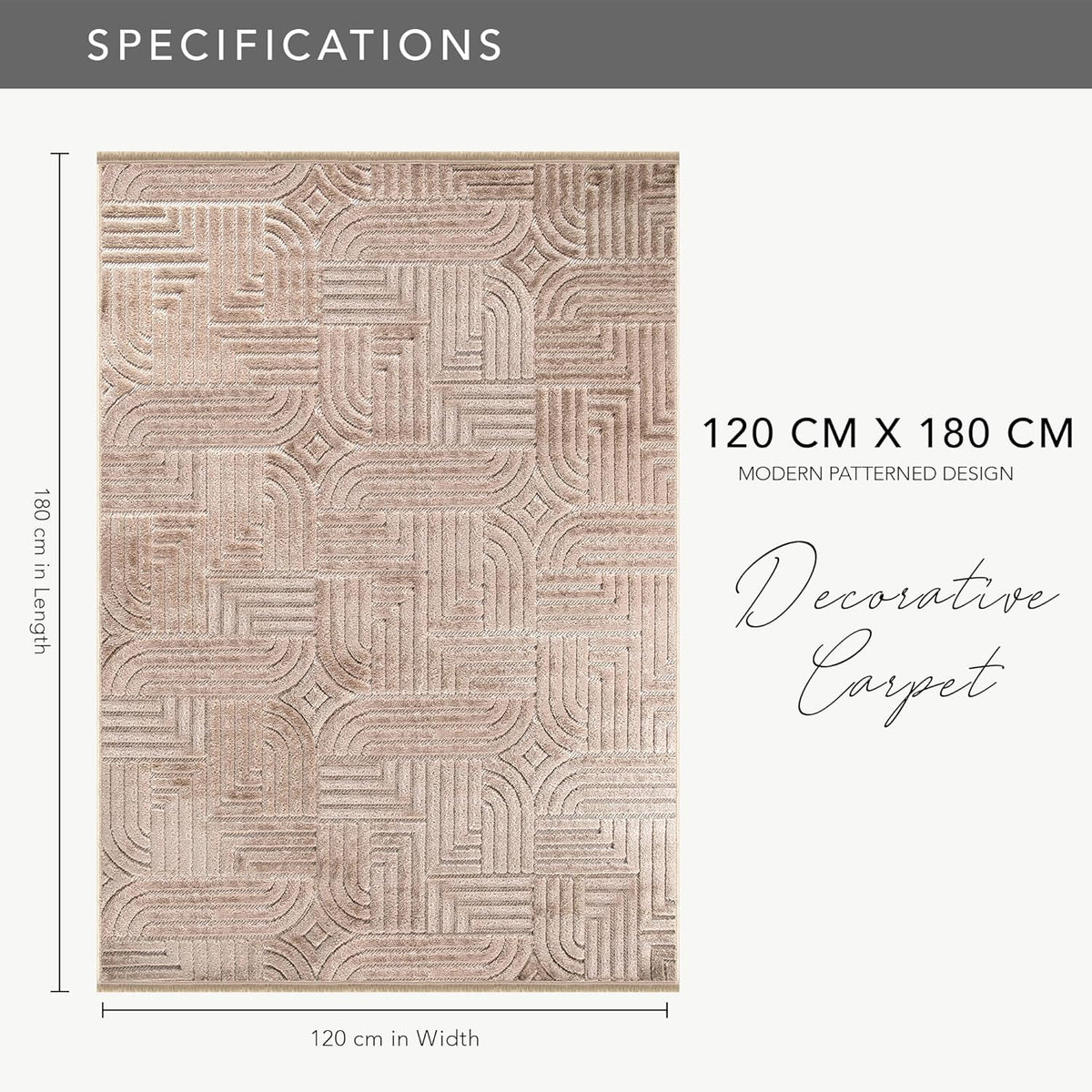 Modern textured polypropylene area rug by Netline Home, taupe geometric design, medium pile, non-shedding for living room or bedroom.