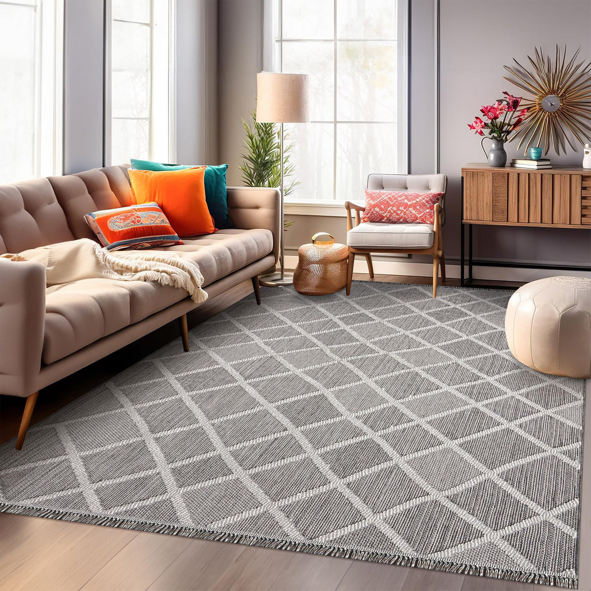 Gray ivory modern area rug for living room and bedroom, durable, easy to clean, non-shedding, kid and pet friendly from Netline Home.