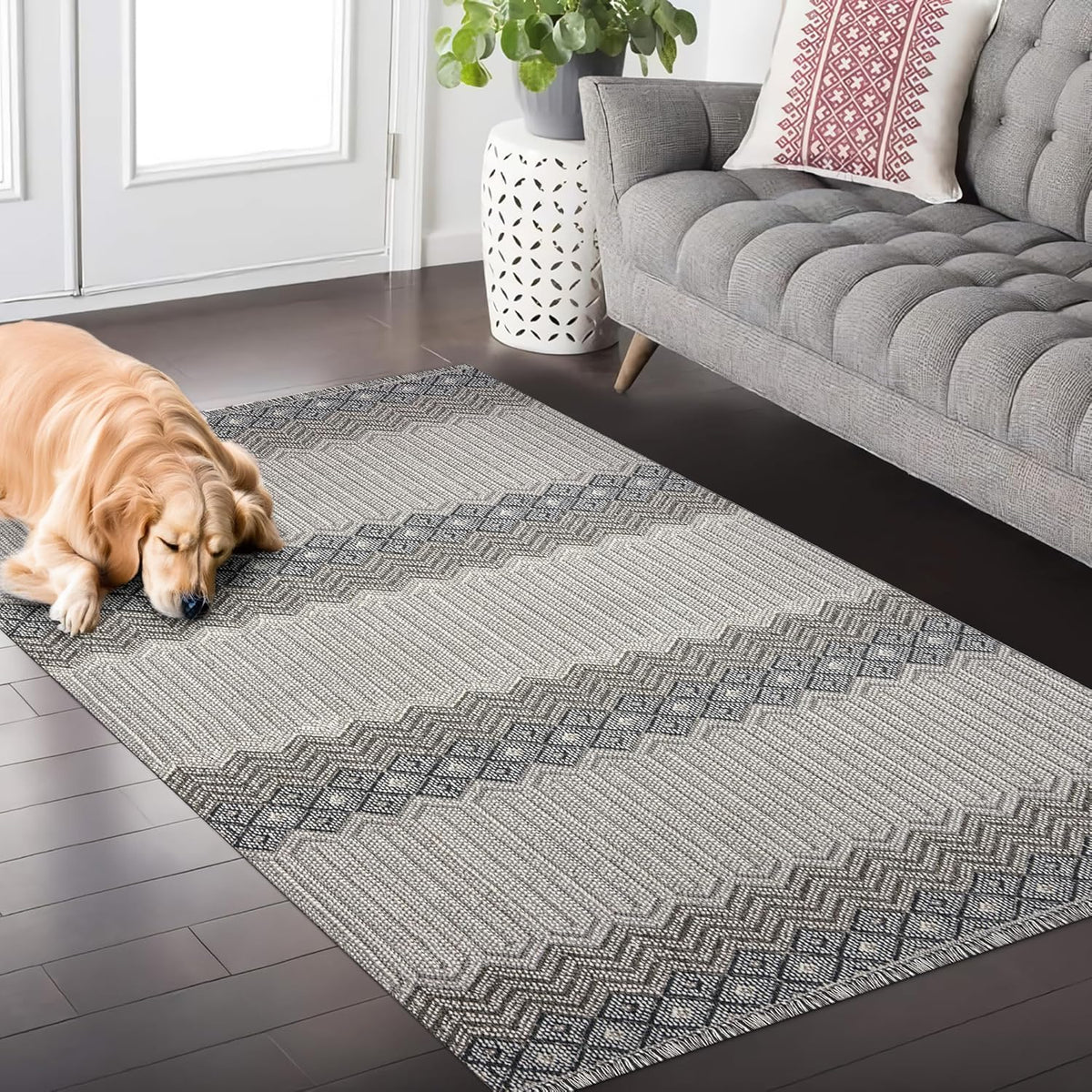 Gray and ivory modern area rug by Netline Home, 80x150 inches, stylish, durable, easy to clean, non-shedding, ideal for living room or bedroom.