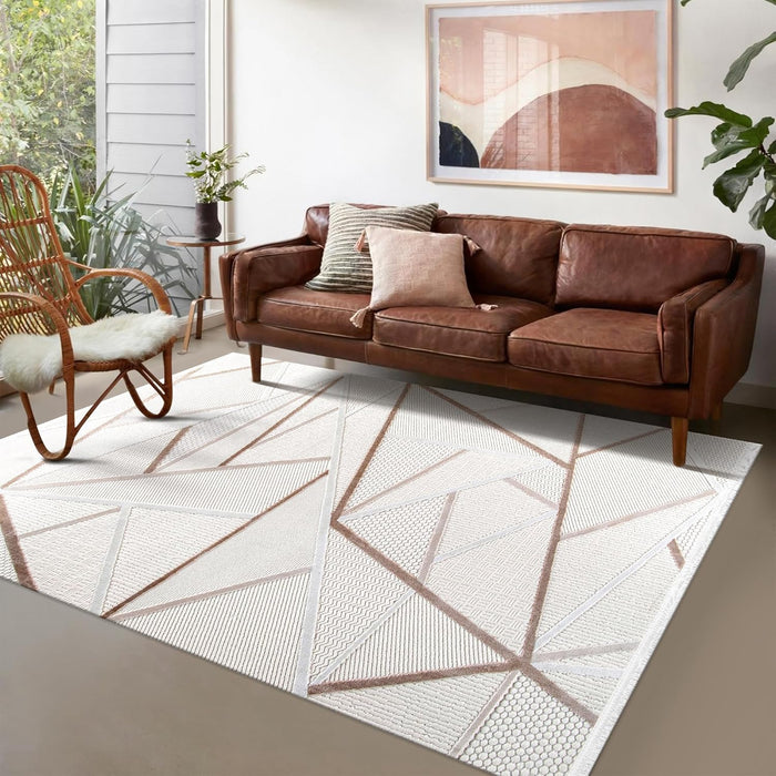 Area Rug for Living Room – Soft & Durable Carpet for Bedroom, Kitchen & Hallway – Easy to Clean, Pet & Kid Friendly Geometric Beige & Cream Rug (CREAM 2, 160X230) shown in an illustrative room