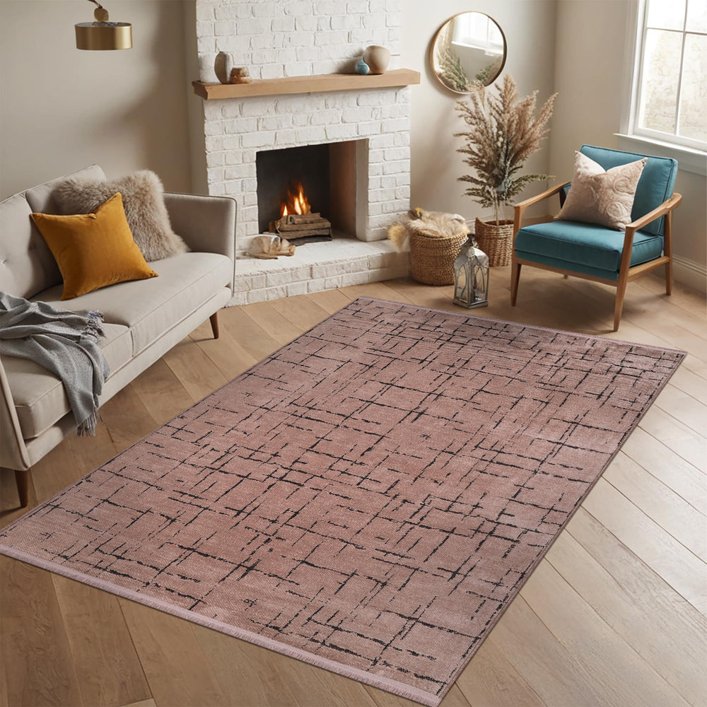 Red machine washable chenille runner rug by Netline Home, non-slip, soft low pile area rug for living room, bedroom, or hallway.