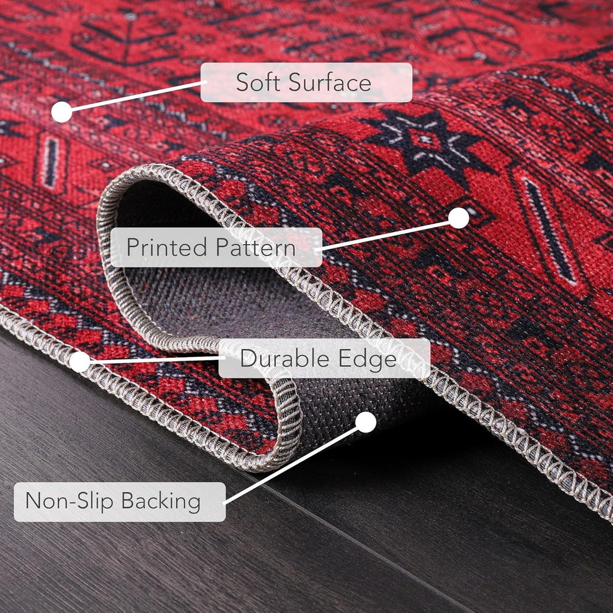 Red washable cotton area rug from Netline Home, non-slip vintage woven rug for living room, bedroom, or kitchen, 80x150 cm.
