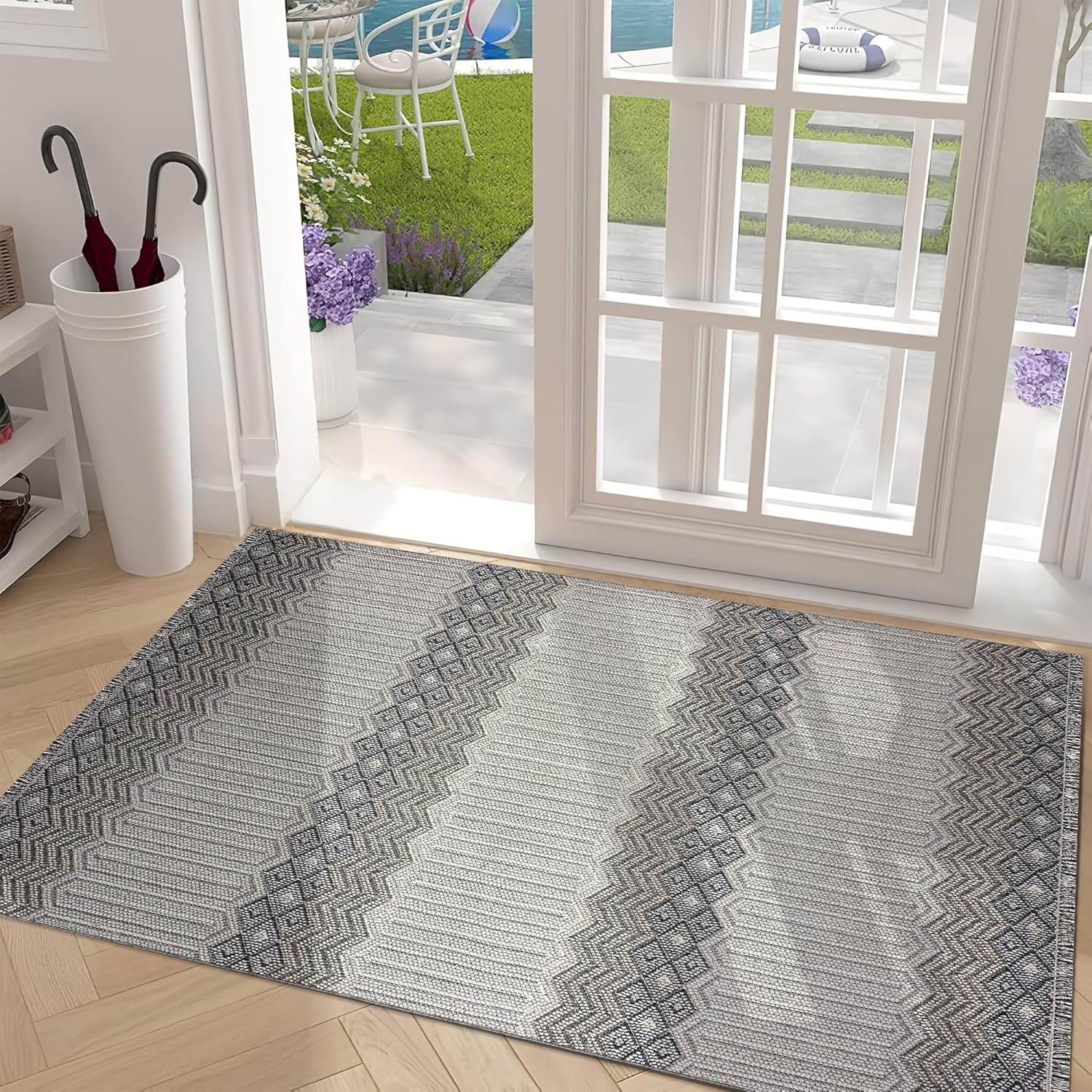 Gray ivory modern area rug by Netline Home, 80x150 inches, durable, easy to clean, non-shedding, suitable for living room, bedroom, or kitchen