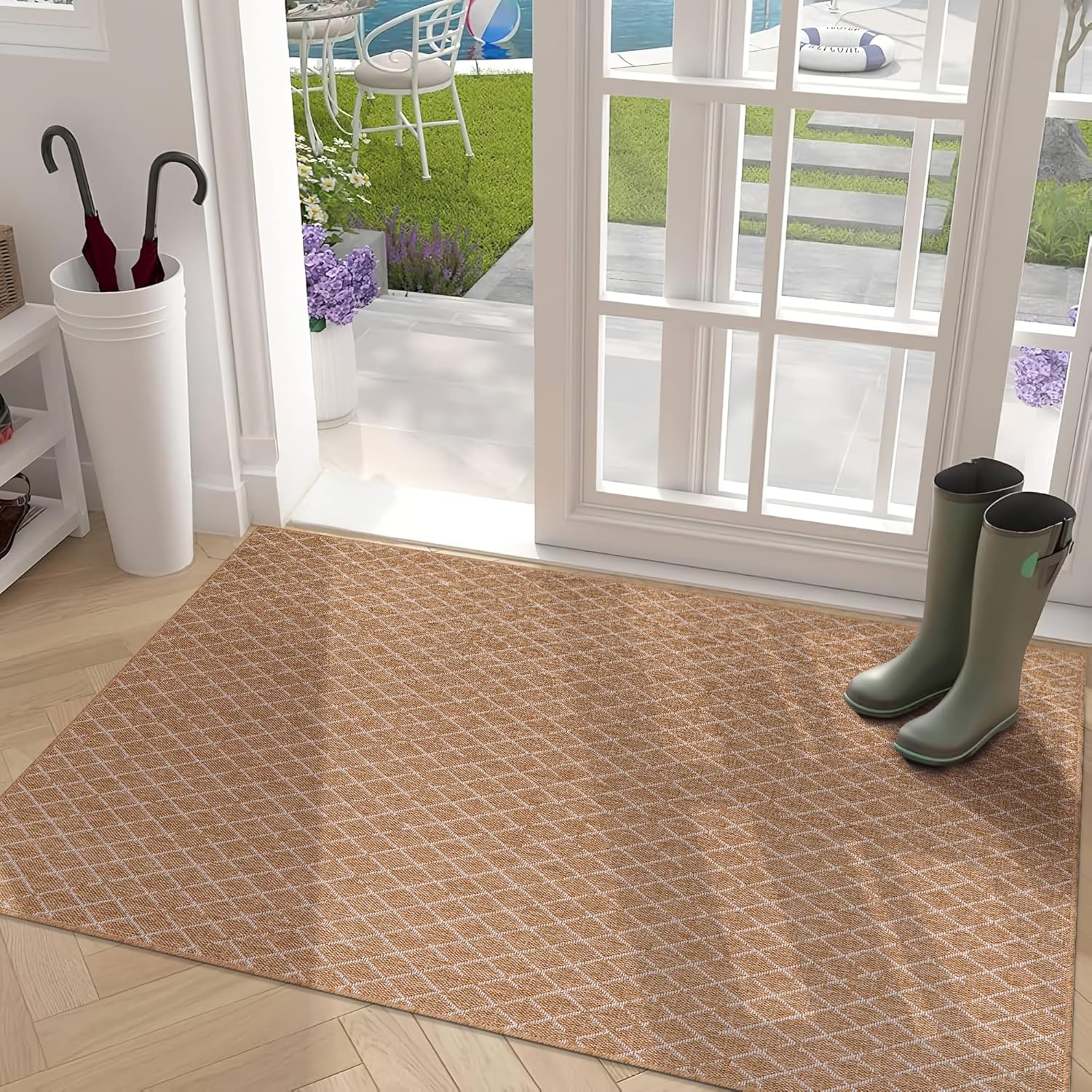 Netline Home jute-effect washable runner rug suitable for indoor and outdoor spaces, featuring a durable, natural appearance.