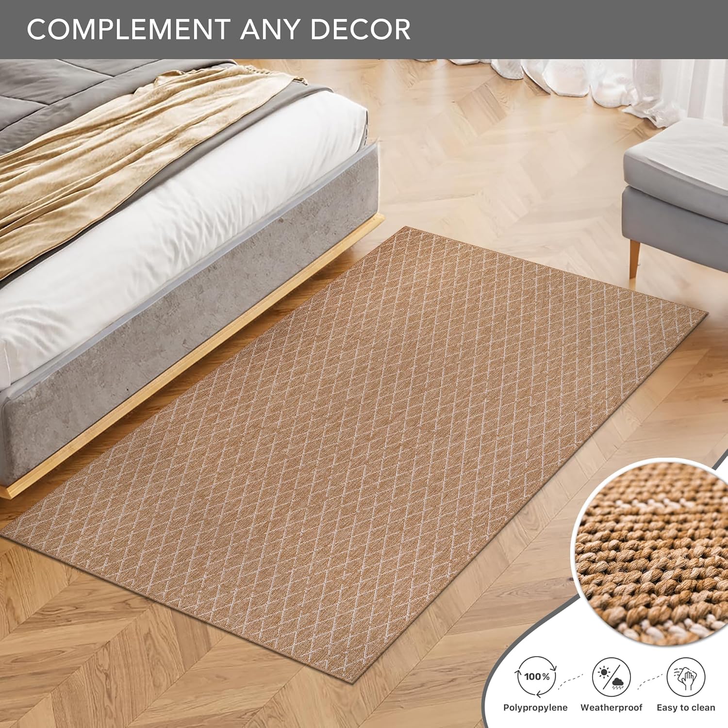 Netline Home jute-effect washable runner rug for indoor and outdoor use, featuring a textured, durable design.