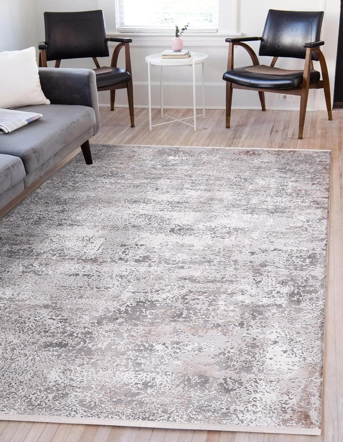 Luxe ASH GRAY runner rug by Netline Home, 80x150cm, soft 8mm pile, high-density Wilton woven geometric and distressed design.