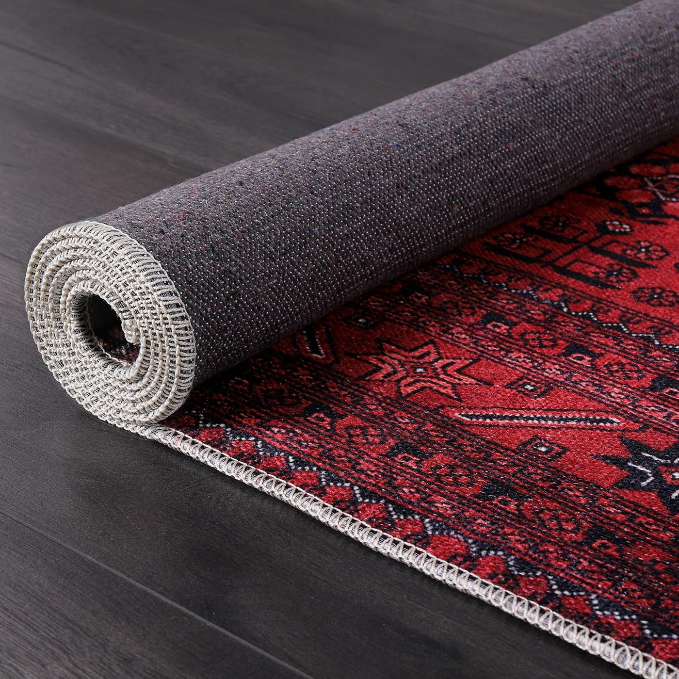 Red washable cotton area rug by Netline Home, non-slip vintage woven rug for living room, bedroom, or kitchen, 80x150 cm.