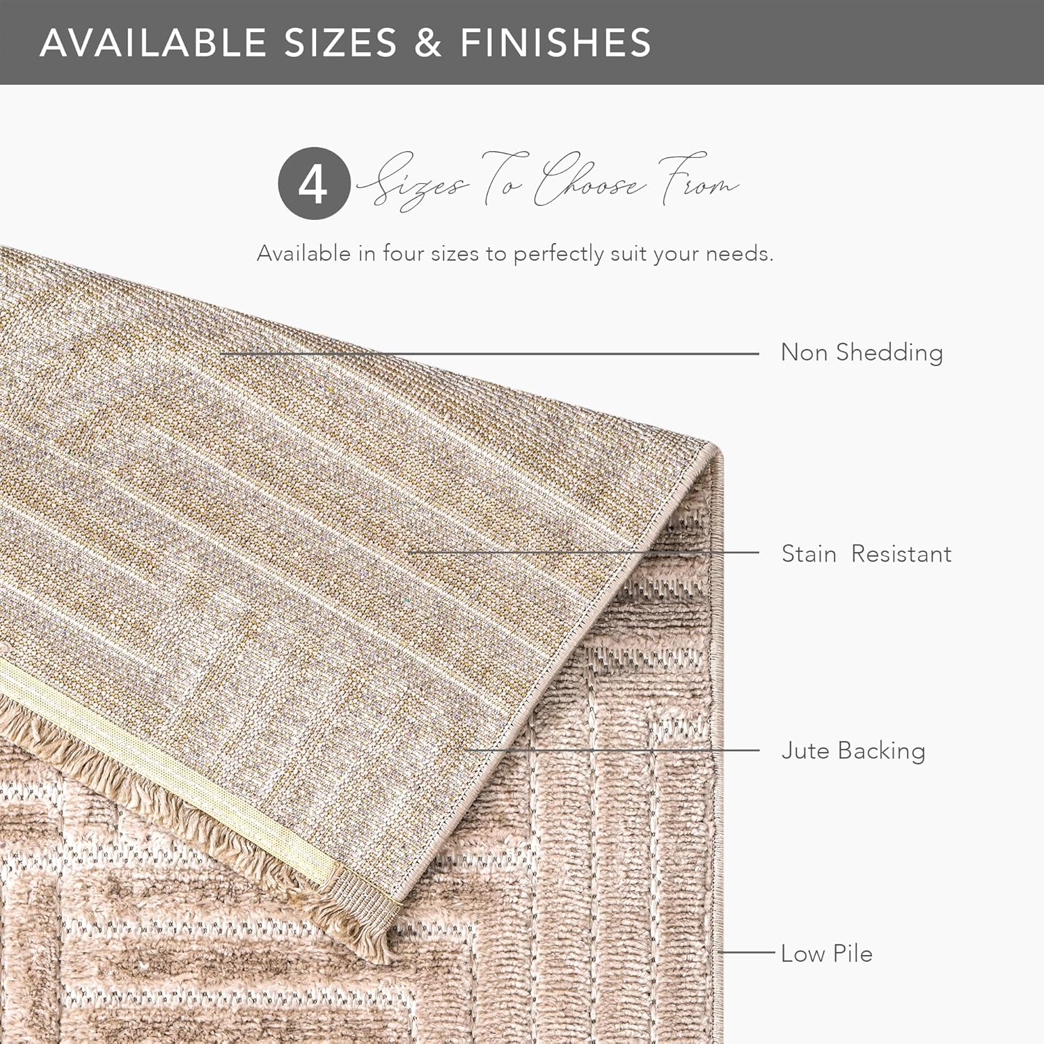 Modern textured polypropylene area rug by Netline Home with geometric design in taupe, suitable for living room, bedroom, or dining room.