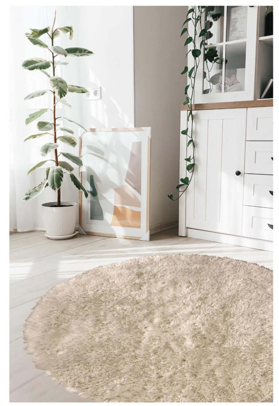Soft Washable Beige Shaggy Rug – SA-02