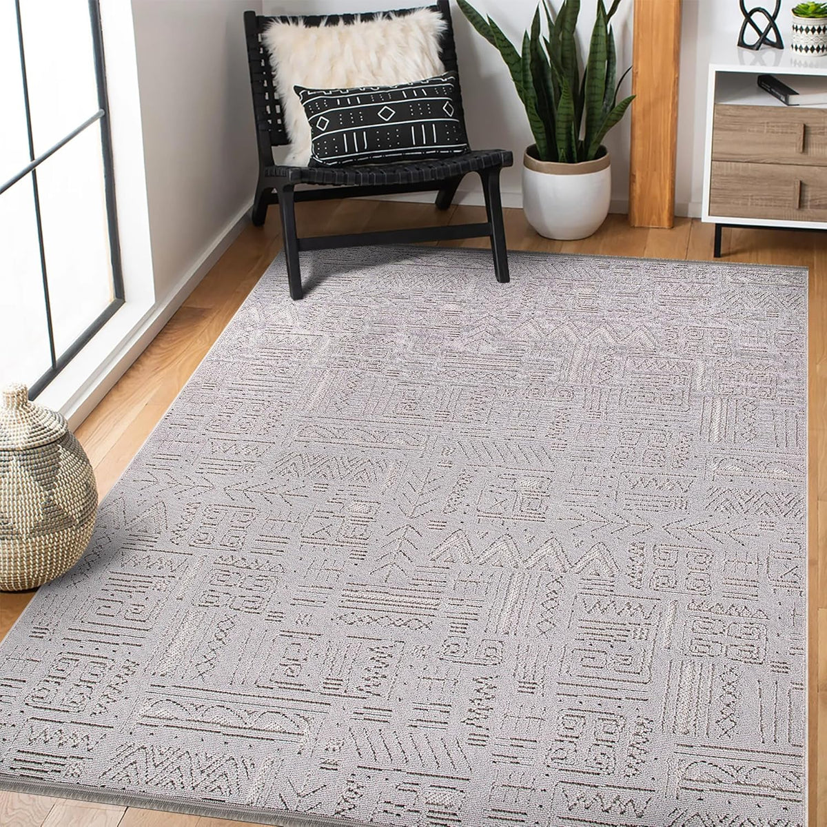 Gray modern area rug by Netline Home, lightweight and low pile, ideal for living rooms, bedrooms, and hallways.