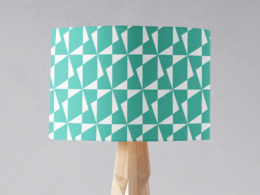 Turquoise and White Retro Geometric Lampshade – Ceiling & Table Compatible