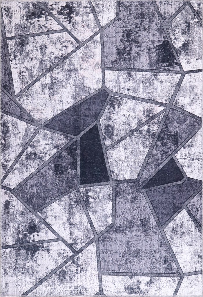 Tappeto lavabile con motivo patchwork geometrico bianco e nero Netline Home Rugs Depot 4001 shown in an illustrative room