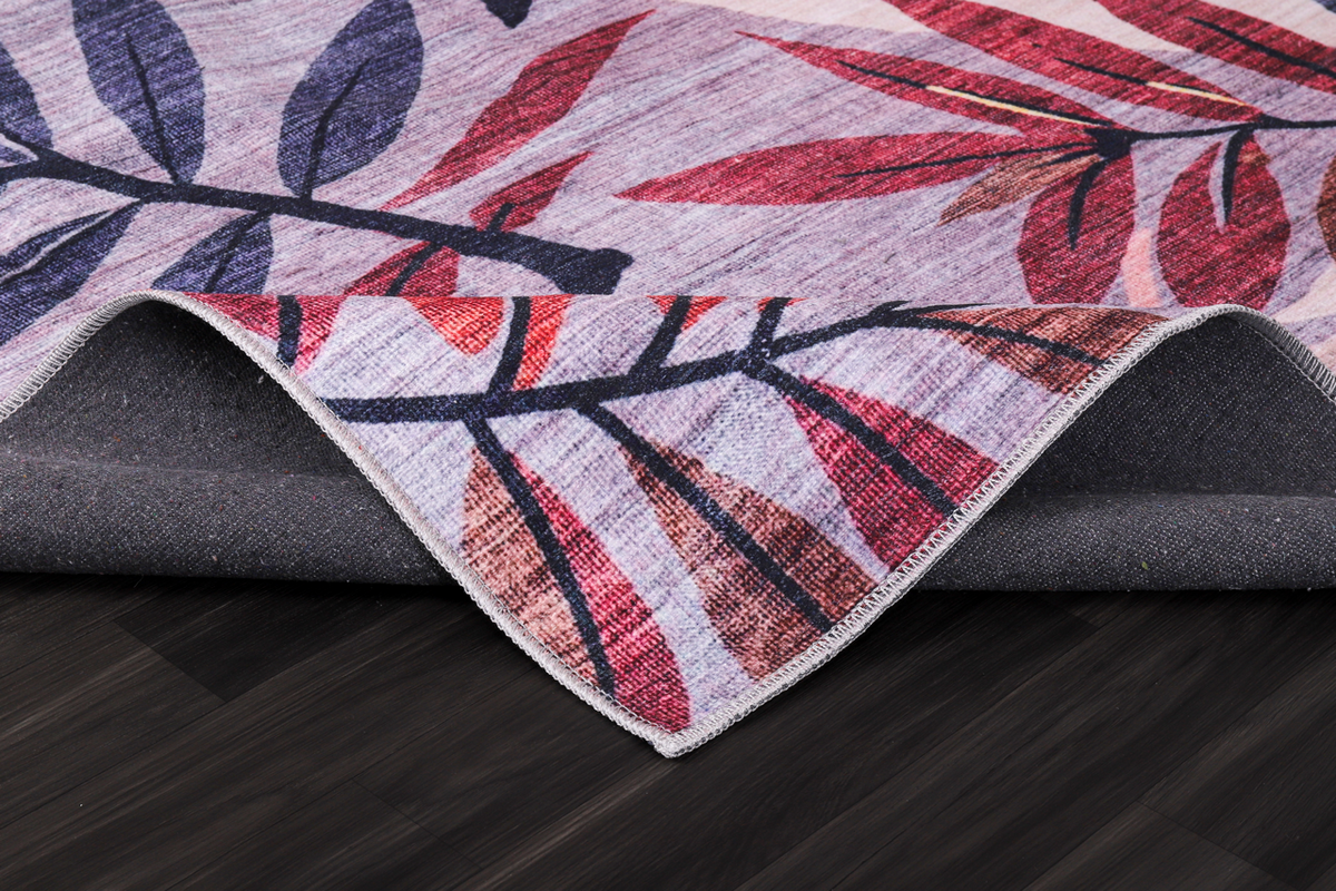 Modern beige floral washable rug by Netline Home with intricate floral design on soft, durable fabric.