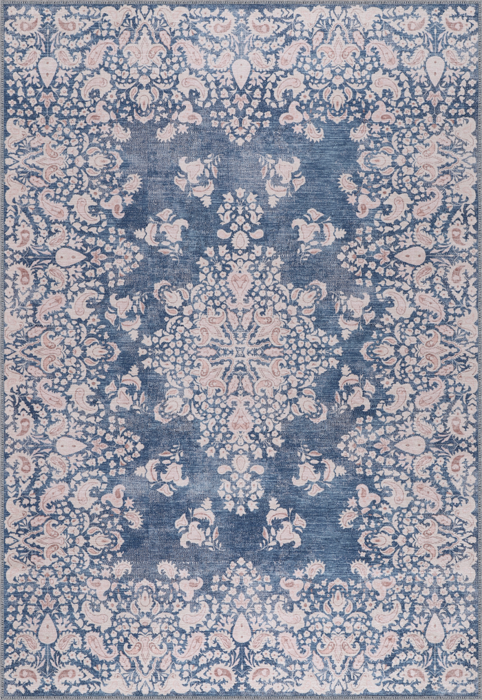 Modern Beige Floral Washable Rug Design R3 shown in an illustrative room