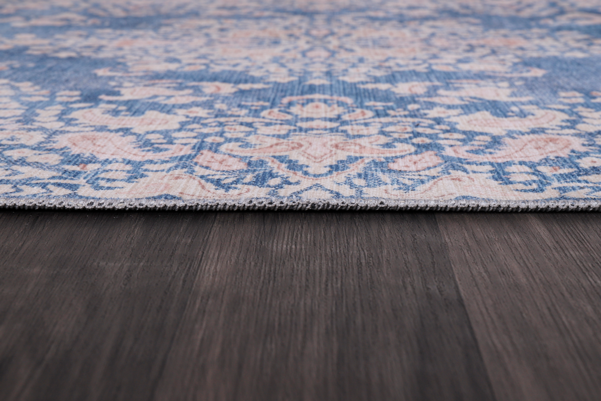 Modern beige floral washable rug by Netline Home with intricate floral pattern, durable and easy to clean.