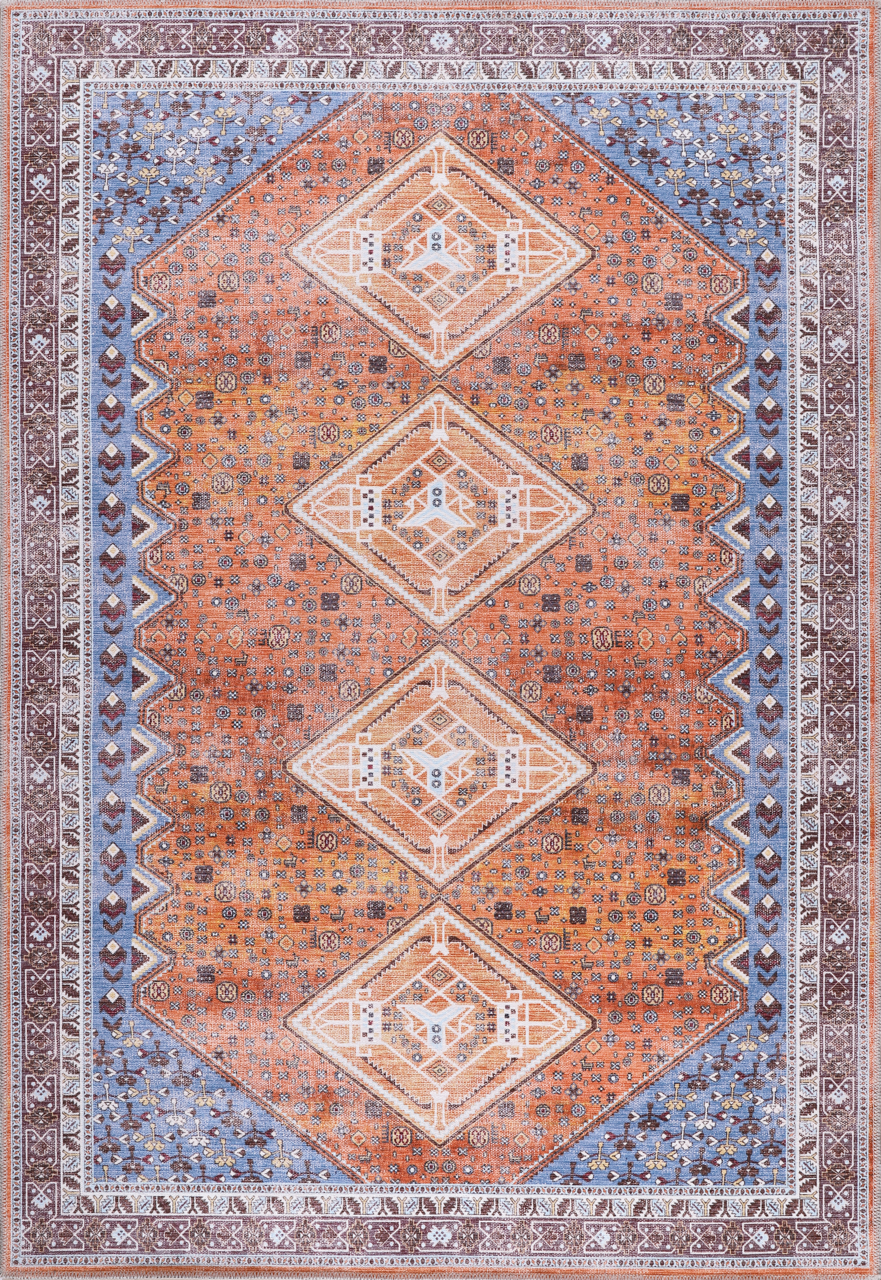 Multicolor geometric washable rug by Netline Home featuring tribal patterns and vibrant design, perfect for modern interior decor.