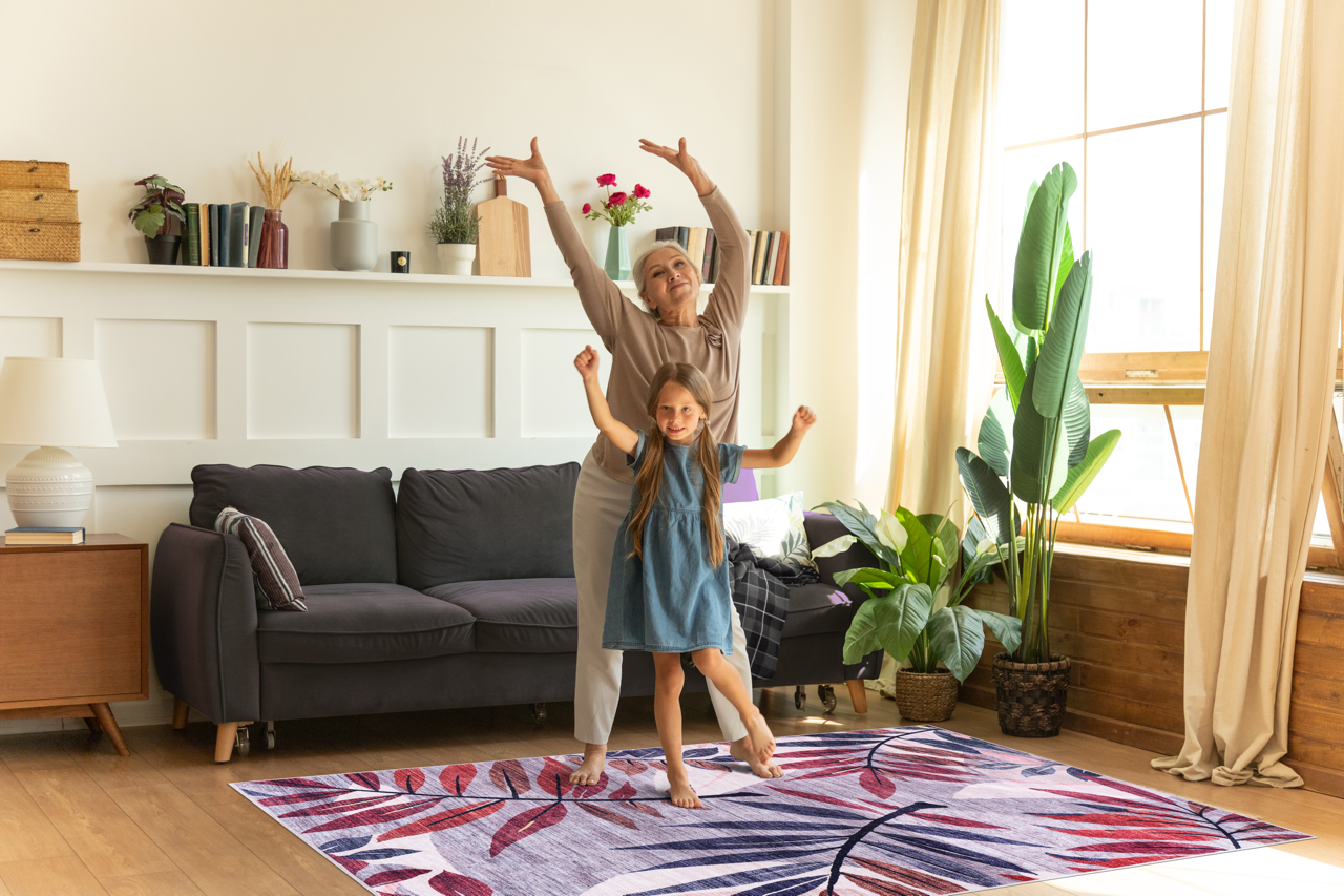 Modern beige floral washable rug by Netline Home featuring a detailed floral pattern on soft fabric.