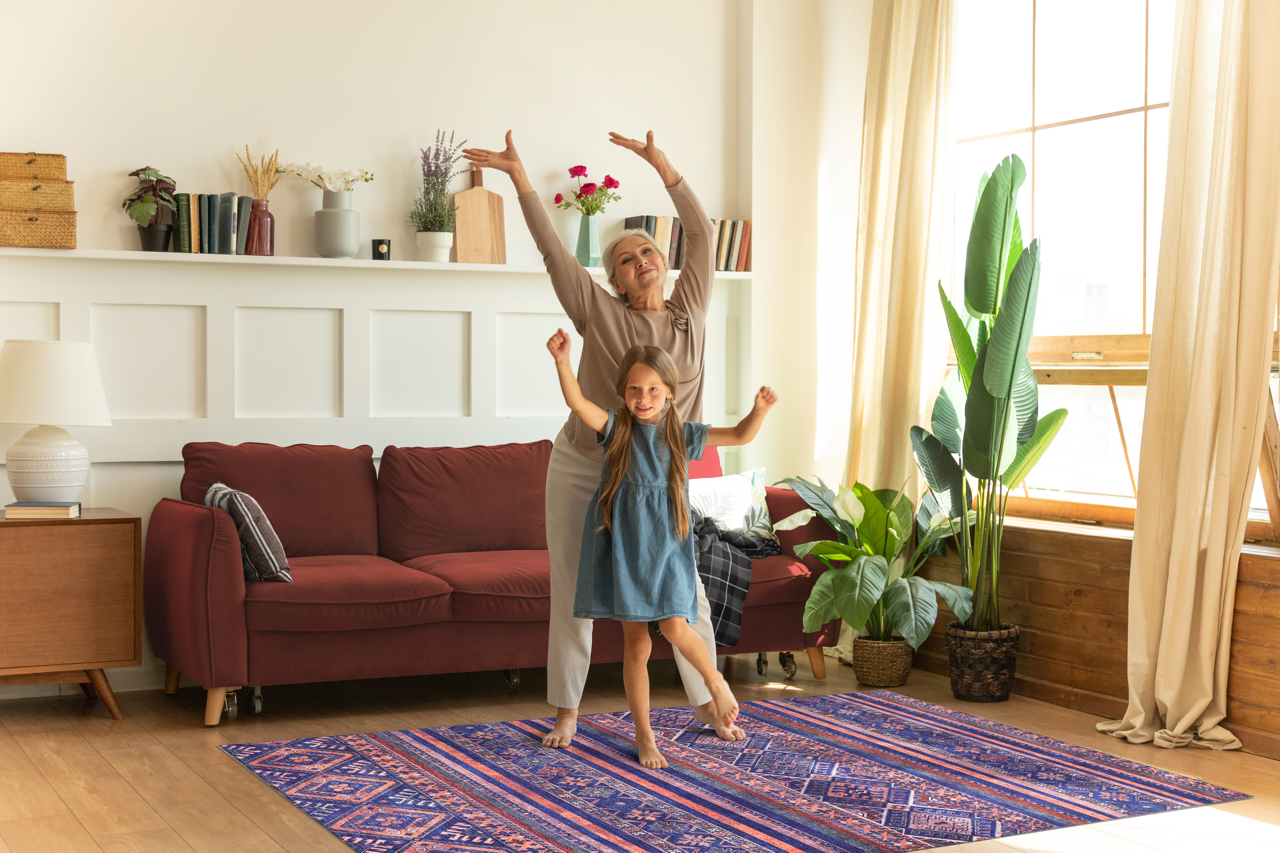 Modern purple floral washable rug by Netline Home featuring a vibrant floral pattern and plush texture.