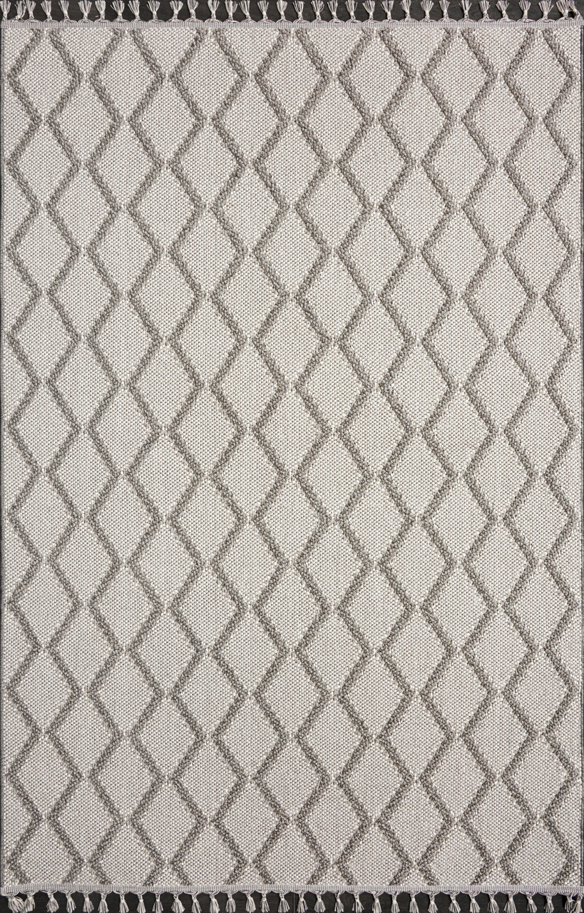 Grey and cream textured diamond pattern polypropylene runner rug by Netline Home, ideal for indoor and outdoor use, UV resistant.