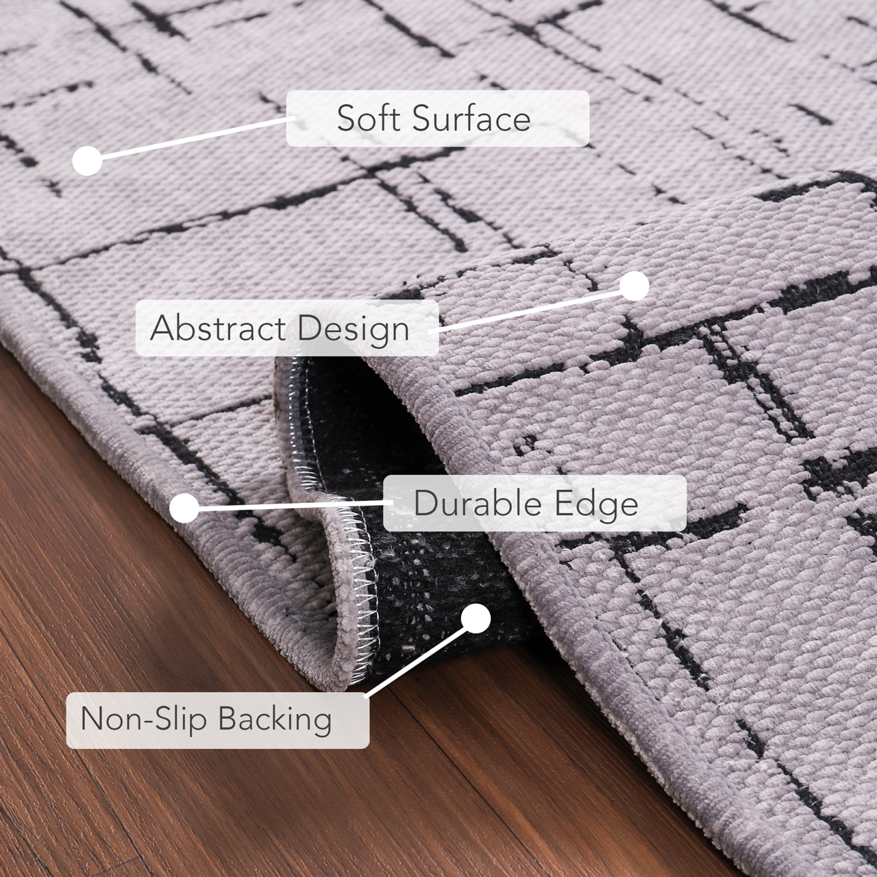 Gray machine washable rug by Netline Home featuring soft chenille texture, shown with plush appearance and woven design.