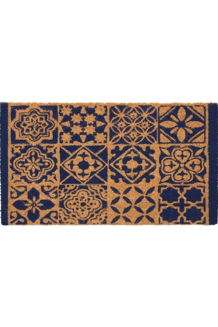 Coir Tile Blue Mat 40x70 cm – 140 shown in an illustrative room