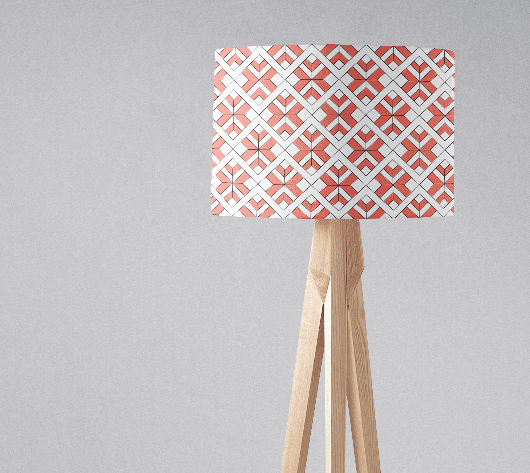 Coral and White Geometric Design Lampshade – Ceiling & Table Compatible